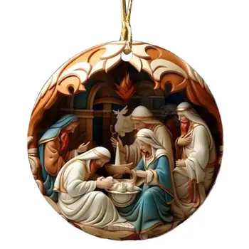 1pc סצנת המולד חג המולד אקריליק תליון הלידה של ישו, חג המולד קישוטי עץ חג מולד קישוט הבית Navidad מתנה 2024