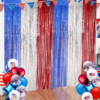 1X2M האמריקאי יום העצמאות אדום לבן כחול והגשום המפלגה קישוט רקע הסדר הדלת וילון כוכב בר צבע