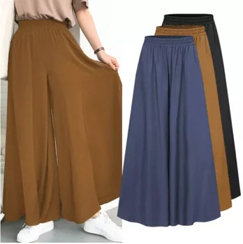 2023 האביב, הקיץ בתוספת גודל של נשים למתוח חגורת מכנסיים רחבות של נשים מוצק צבע רחב באורך מלא מזדמנים מכנסיים
