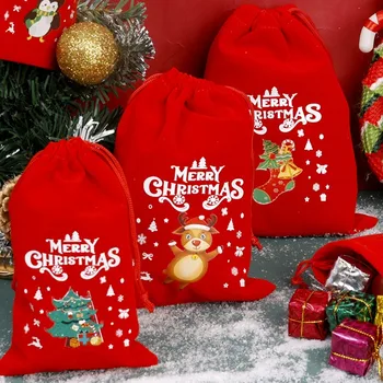 2024 אדום חג המולד קטיפה שקיות שרוך כיס חג המולד מסיבת שנה החדשה ממתקים חטיפים בשקית מתנה תכשיטים צמיד אריזות שקיות אחסון