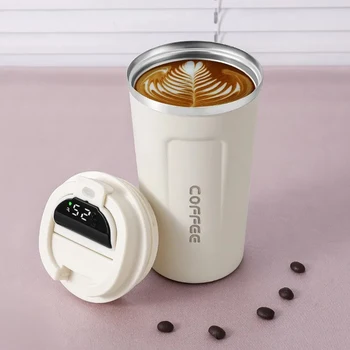 510ml נירוסטה חכם תרמוס קפה LED תצוגת טמפרטורה חמה כוס מבודד ספל אבק נייד מבודד בקבוק