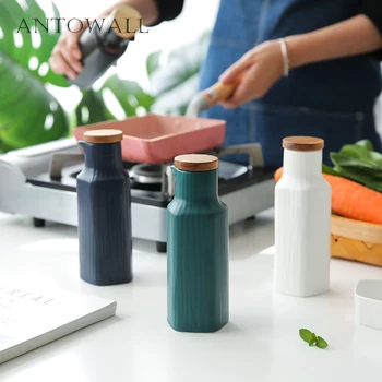 ANTOWALL בסגנון נורדי 4 צבעים מט שולחן קרמיקה שמן סיר עם מכסה העץ רוטב סויה בקבוק חומץ בבקבוק כלי מטבח