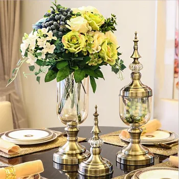 Flone חתונה בבית שולחן האוכל קישוט פשוטים בסגנון אירופאי בסיס מתכת זכוכית פרחים באגרטל נחשף תהליך זכוכית חומר