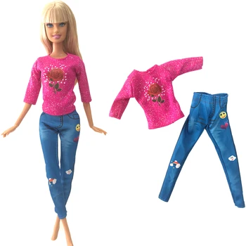 NK אחד המחשבים שמלת בובה ורודה החולצה בגדים אופנה חמוד, ג ' ינס ברבי הבובה אביזרים הילד צעצועים של בנות מתנה