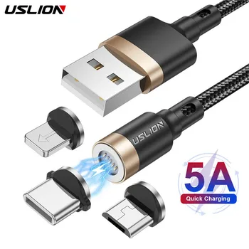 USLION 3 ב-1 5A טעינה מהירה מגנטי כבל USB מיקרו סוג C מגנט נתונים בטלפון נייד מטען USB כבל Xiaomi Huawei פוקו