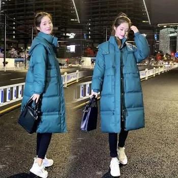 חדש קוריאני של נשים למטה כותנה מעיל חורף חם כותנה בגדים נשלף בקפוצ ' ון פרקר מעיל נשי מזדמן ארוך מעיל מרופד