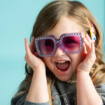יהלום קריסטל ילדים משקפי שמש חמוד נוצץ ריינסטון Eyewear בנות גוונים חוף/נסיעות/מסיבה