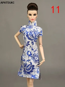 כחול בעבודת יד סינית מסורתית השמלה Vestido שמלות ברבי בגדים Cheongsam צוואר גבוה צ ' יפאו ייחודי שמלות ערב