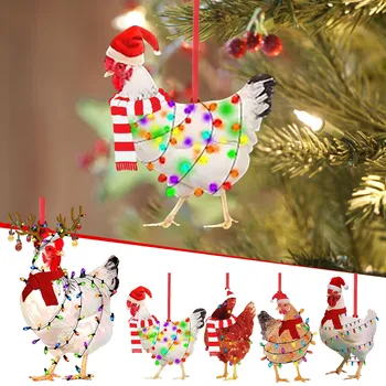מצחיק חג המולד עוף קישוט אקריליק עץ חג המולד עם קישוטים לחג המולד צעיף עוף חג המולד קישוטי חג מולד שמח