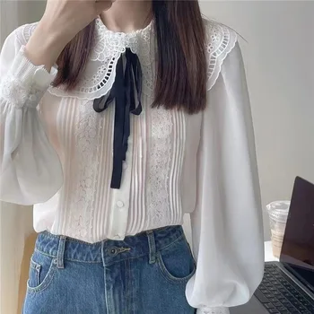 נשים נישה עיצוב High-end בובה צווארון חולצה עם שרוולים ארוכים 2023 קיץ סגנון חדש
