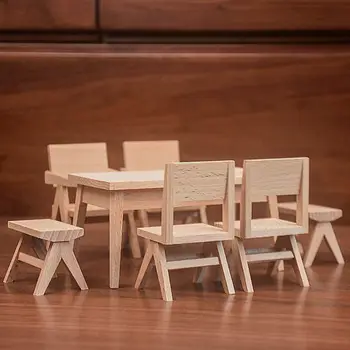 עץ, בית בובות שולחן כסא בובה אביזרים זירת דגם מיניאטורי צואה הספסל צילום אביזרים 1:12 בקנה מידה מיני פינת אוכל שולחן