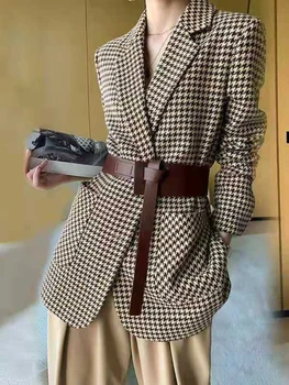 קוריאני אופנה מעילים 2023 שיק אלגנטי לאישה מעיל הסתיו החדשה במשרד גברת מזדמן צבעוני החגורה Oversize בלייזר נשים בגדים