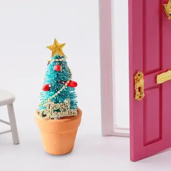 1/12 בית בובות קישוט של חג ההמולד מיני עץ חג מולד בעציץ Toyhouse מיניאטורי זירת מודל
