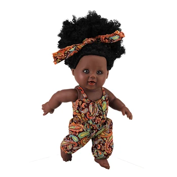 12 אינטש מציאותי ויניל ויניל תינוק אפריקאי שחור תינוק חמוד בובות עם שיער מתולתל