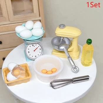 1Set 1:12 בית בובות מיניאטורי קמח מקצף ביצים מערוך לחתוך לוח בקבוק שמן אפייה כלי מודל עיצוב מטבח צעצוע.
