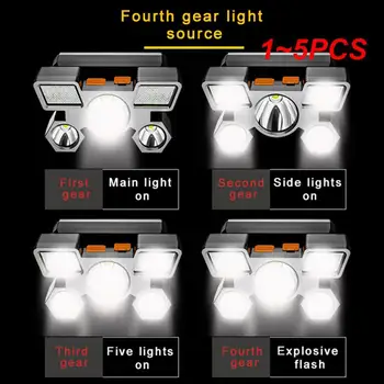 1~5PCS פנס LED נטענת USB אור חזק פנס חיצוני הרפתקאות טיולים קמפינג ראש דייג אור פנס