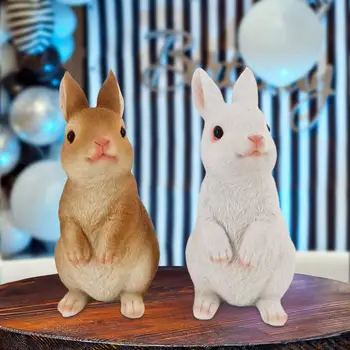 2 חתיכות הארנב צלמיות מתנות חג הפסחא ארנב חמוד קטן פסלים, פסלי חיות על המרפסת בחוץ בפנים השינה מדף הספרים
