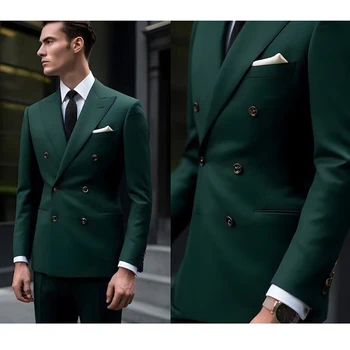 2 חתיכת ז ' קט מכנסיים ירוקים DoubL Breated לשיא דש רשמית חליפות גברים יוקרתי גבר Elegnat תלבושות החתונה להגדיר בהתאמה אישית