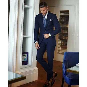 2023 הגעה חדשה חתונה חליפות גברים חיל הים כחול לשיא דש חליפת עסקים רשמית תחפושת Homme Slim Fit 2 יח 'סט ז' קט מכנסיים