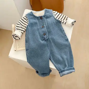 2024 אביב התינוק החדש משוחרר סרבל להגדיר תינוק ילדה וחולצת ג ' ינס רומפר + פסים מקסימום 2pcs חליפה לפעוטות חברות מקרית