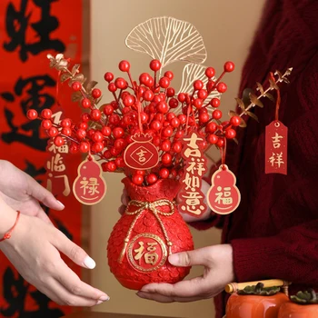2024 השנה הסינית החדשה תפאורה מלאכותית אדום הון פירות הזהב אקליפטוס עלה בפסטיבל האביב קישוט בהצלחה מתנה לשנה החדשה