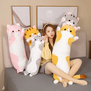 50-130cm חמוד ארוך, חתולים, צעצועים ממולאים בפלאש רך לחתול כרית כרית לחבק חבר חום ורוד אפור למיטה לישון הכרית עיצוב הבית