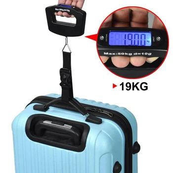50kg אלקטרוני תלוי בקנה מידה דיגיטלי נייד מטען בקנה מידה עם תצוגה דיגיטלית כף יד בסגנון מזוודה קשקשים עם קרס