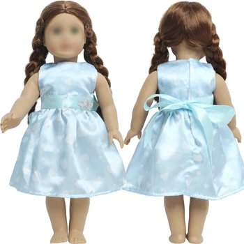 BJDBUS 1 יח 'שמלה כחולה לב דפוס חצאית יומי ללבוש מזדמנים Bowknot בגדים אמריקאי 18 אינץ' בובה ילדה DIY, צעצועים