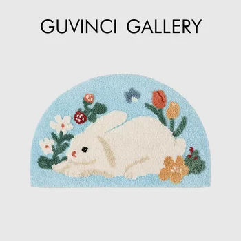 GUVINCI GG בסגנון רטרו ארנב פרחים Tufting שטיח עיגול שטיחים שטח 60x90cm עבור בנות המעונות משתלה התינוק מטושטשת מבטא עיצוב