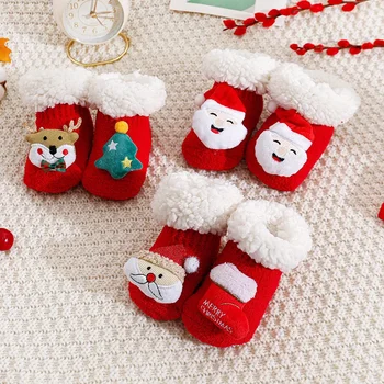 Instagram ילדים חג המולד שנה החדשה של כבש צמר גרביים גרביים לתינוק אדום גדול התינוק החלקה הרצפה גרביים