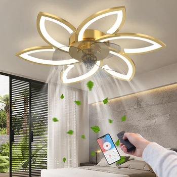 Led מודרנית שקט מאוורר תקרה עם תאורה עם שלט רחוק/האפליקציה טיימר,יצירתי 6 אורות עיצוב מאוורר עם מנורה