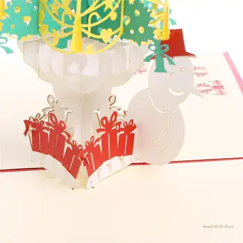 QX2E השלג 3D כרטיס ברכה פופ אפ חתך נייר גלויה יום הולדת חג האהבה מתנה
