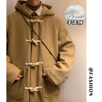 RUIHUO קרן כפתור חורף עם ברדס המעיל הארוך גבר מעיל גברים של גברים סתיו בגדים חדשים עם מעילים וג ' קטים בגדים 2023