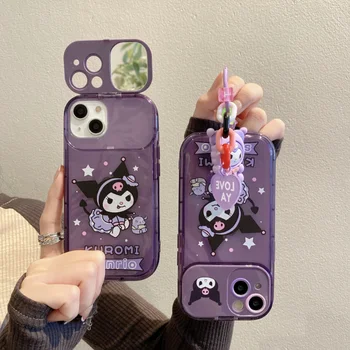Sanrio הלו קיטי מקרה טלפון Kuromi שלי מלודי Cinnamoroll מראה קוסמטית מקרה טלפון iPhone 12 13 14 המראה תיק אביזרים