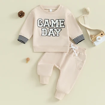 SHUING תינוק תינוק ילדה 2pcs פוטבול התלבושת המשחק יום רקמה החולצה אלסטי שאיפה להגדיר רוגבי העונה בגדים