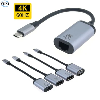 YuXi 1 חתיכה USB C כדי VGA, Mini DP RJ45 מסוג-C ל-HDMI תואם המתאם ממיר וידאו עבור Samsung Huawei Xiaomi