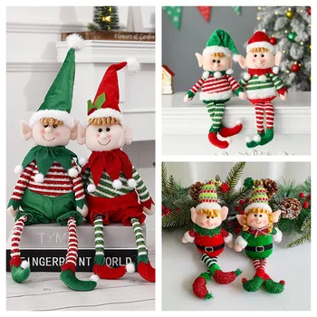 אדום ירוק קטיפה חג המולד שדון בובה קישוטים תלויים הרגל אלפים ממולאים הביתה ילד וילדה צעצועים Navidad מסיבת שנה חדשה מתנות