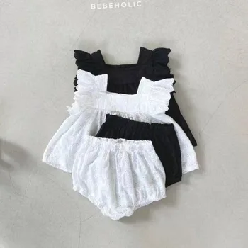 אופנה בנות תינוק בגדים סטים הקיץ טס שרוול רקמה פרחונית עליון + תחתון מכנסים דייזי מכנסיים חליפת בגדי ילדים