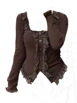 אופנה קלאסית פשוטה סרגה סוודר Gyaru O-צוואר שרוול ארוך מוצק Pullovers סלים שיק סתיו חורף מגשר Y2K אופנת רחוב