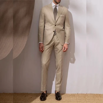 אלגנטי חאקי חתונה חליפות גברים בלייזר רשמי 2 חתיכת ז ' קט מכנסיים מחורצים דש אחת עם חזה מזדמנים חכם תלבושות להגדיר סלים
