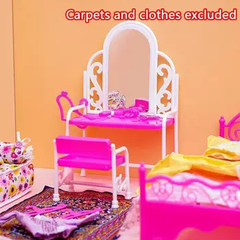 בית בובות אביזרים בנות לשחק הבית צעצועים במיטה הגדולה רהיטים עם מיני השידה כסאות שולחן ההלבשה עבור בארבי ילדה של מתנות