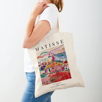 בציר האמנות קונה שקית מאטיס ילדה פרח הבית יער נשים שקיות קניות כפול הדפסה בד מזדמנים כתף תיק תיק