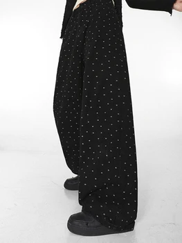בציר להדפיס ישר מכנסיים מזדמנים נשים רופף טרנינג סתיו חדש מכנסיים רחבים אופנה קוריאנית Y2k בגדים