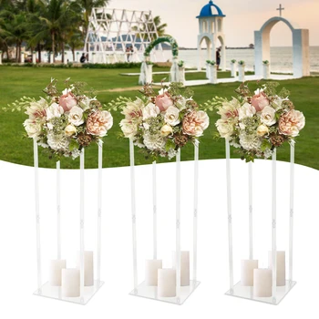 גולת הכותרת חתונה קישוט מודרני גבוה, אגרטל אלגנטי אקריליק דוכן פרחים לשולחן מדף תצוגה