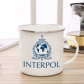 הבינלאומי הפלילי במשטרת ארגון אמייל כוס ספל להתמודד עם סיבוב מודפס Drinkware התמונה תה התמונה קפה עיצוב גביע