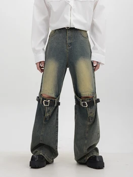 הבציר הבציר גרם הישן מיקרו-התלקח ג ' ינס בגזרה גבוהה החגורה טלאים מזדמנים מכנסיים