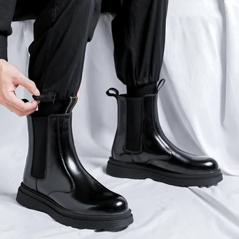 העליון גבוהה נעלי פלטפורמה עבור גברים צ ' לסי נעלי עור נעלי שמלה בכל יפן-התאמה מקרית ללבוש עמידים הנעלה Chaussure Homme