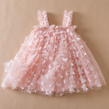 התינוק שמלות קיץ Suspender שרוולים פרפר בנות שמלת נסיכה 2024 חדש פעוטות ילדים הלבוש ל-1 עד 5 שנים