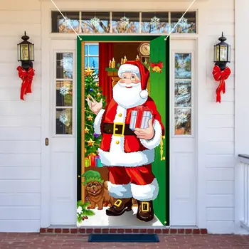 חג המולד הדלת הכלב עץ חג מולד מתנת רקע תפאורה חג המולד הדלת וילון חיצוני תמונה תלויה שמיכה מבד חגיגי הבית.