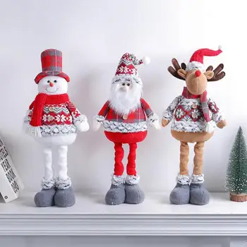 חג המולד טלסקופי בובה שולחן הקישוטים, השלג להבין קטיפה צעצוע בובת סנטה קלאוס איילים מפוחלצים Standable רגל ארוכה